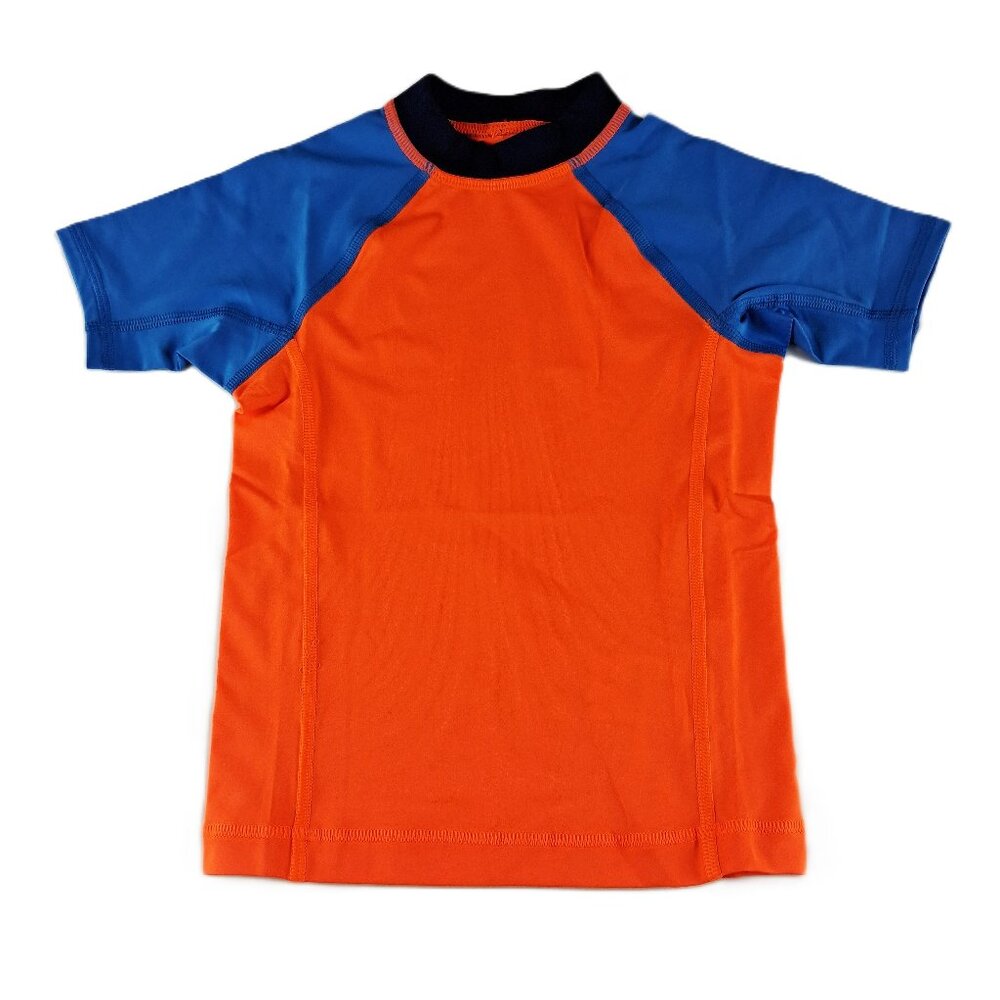 Lands' End Short Sleeve Rash Guard Boys Size XXS Orange Blue UPF 50 Swim